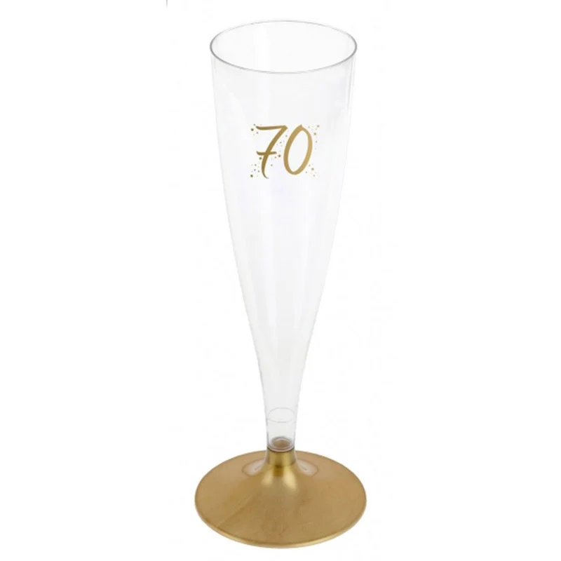 70th Birthday Champagne Flute, Gold, 6 Count