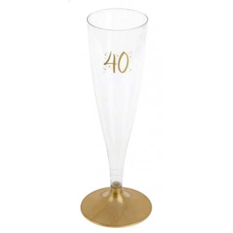 40th Birthday Champagne Flute, Gold, 6 Count
