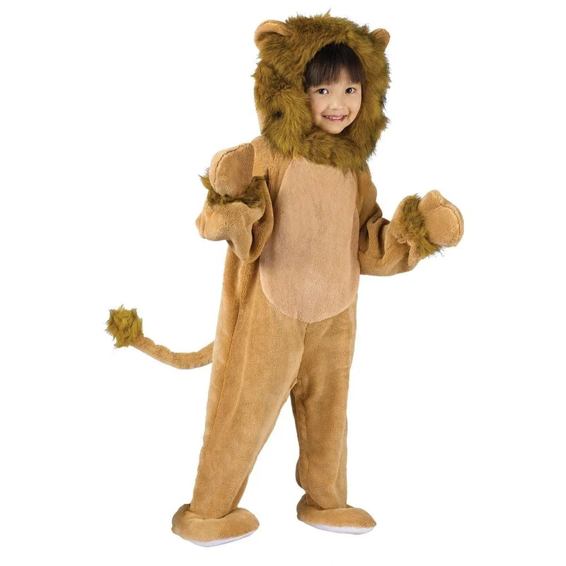Cuddly Lion Costume for Toddlers, Brown Jumpsuit with Hood and Mittens