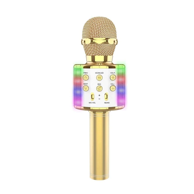 Gold Wireless Karaoke Microphone with LED Lights