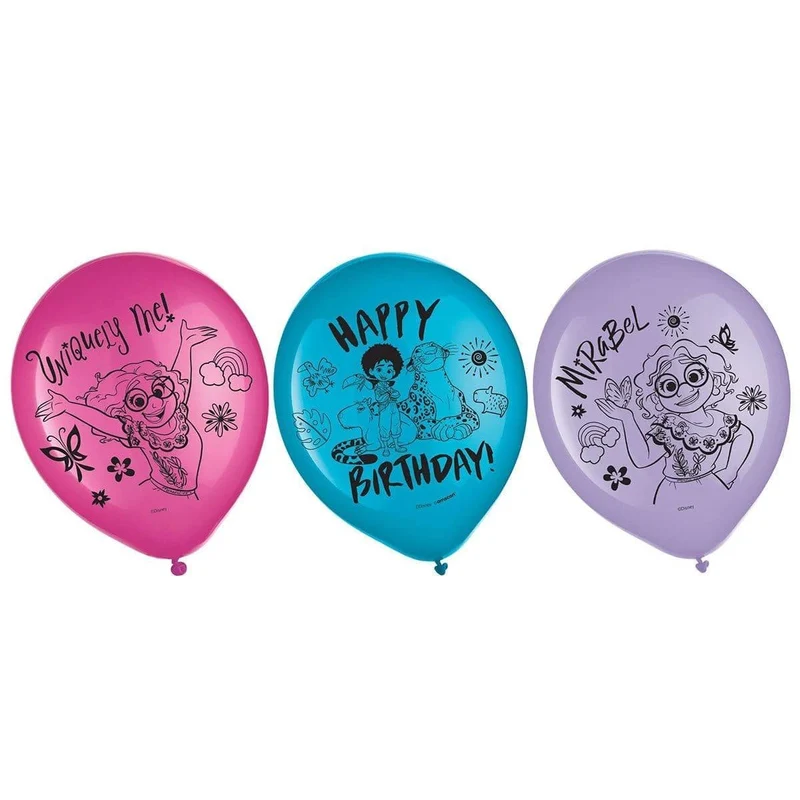 Disney Encanto Birthday Party Latex Balloons, Pink Purple and Blue, 12 in, 6 Count