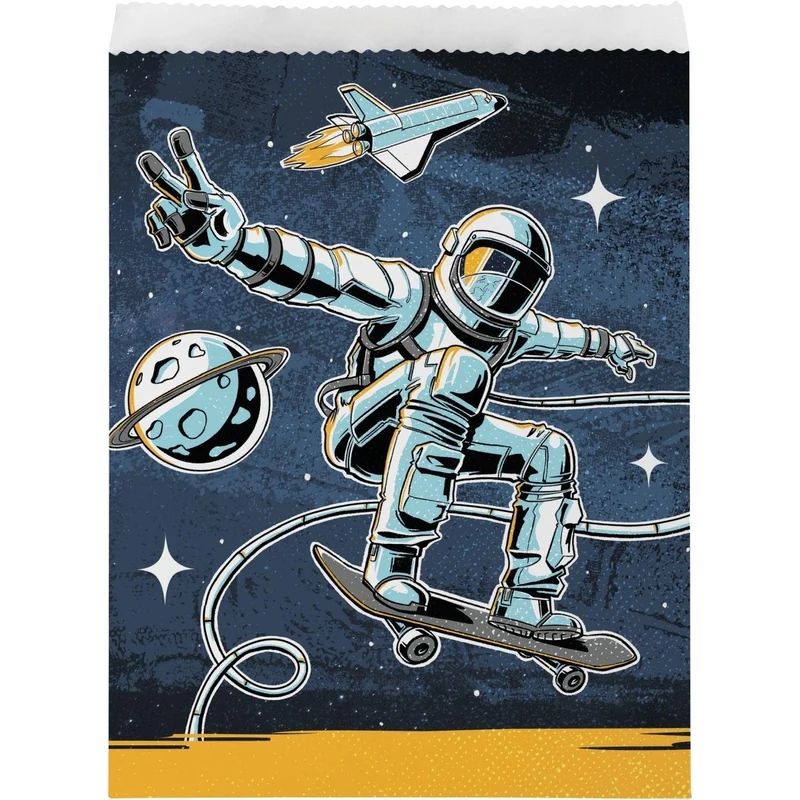 Space Skateboard Paper Treat Bags, 8 Count