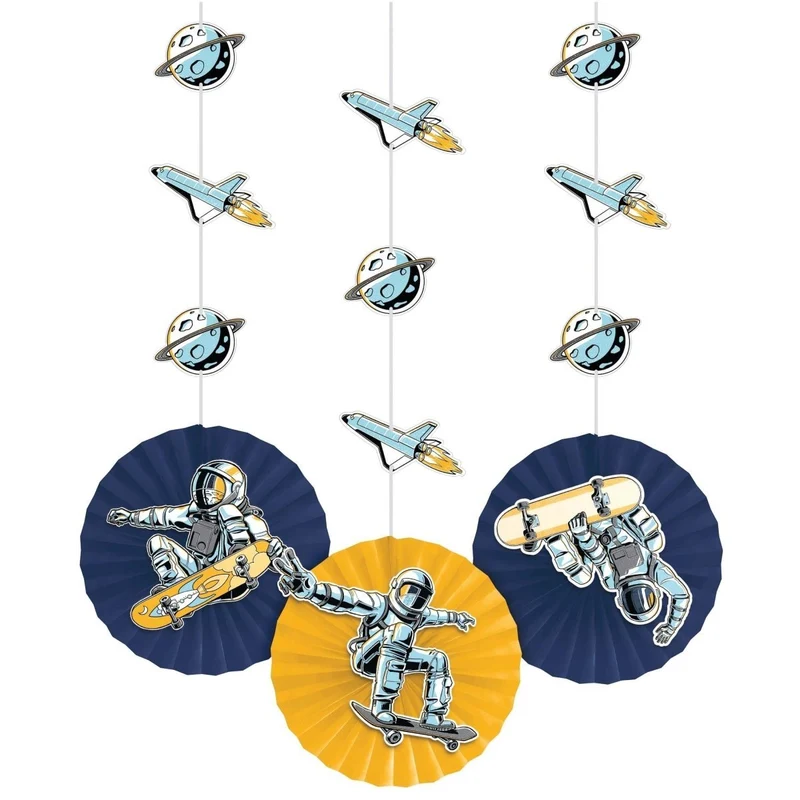 Space Skateboard Hanging Decorations, 3 Count