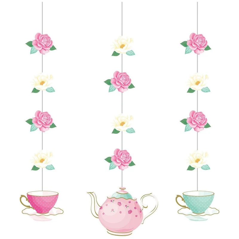 Floral Tea Party Hanging Cutouts, 3 Count