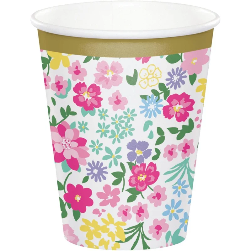 Floral Tea Party Paper Cups, 9 oz, 8 Count