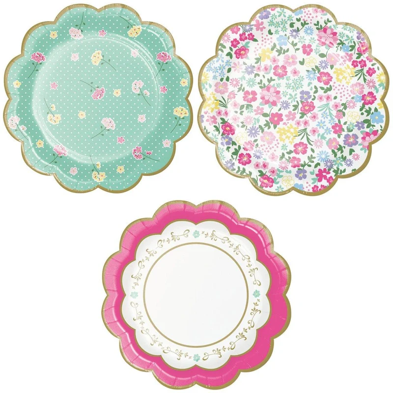 Floral Tea Party Flower Dessert Paper Plates, 7 in, 8 Count