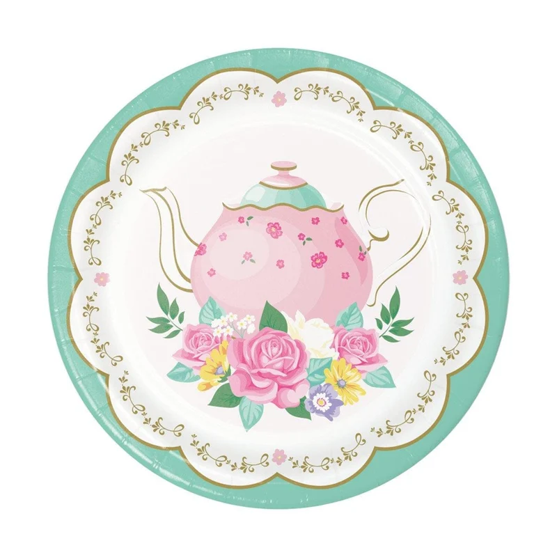 Floral Tea Party Dessert Paper Plates, 7 in, 8 Count