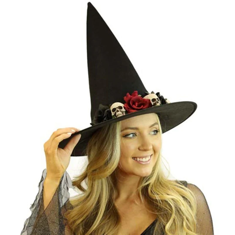 Witch Hat with Flower & Skeleton Head