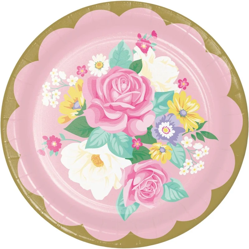 Floral Tea Party Dinner Paper Plates, 9 in, 8 Count