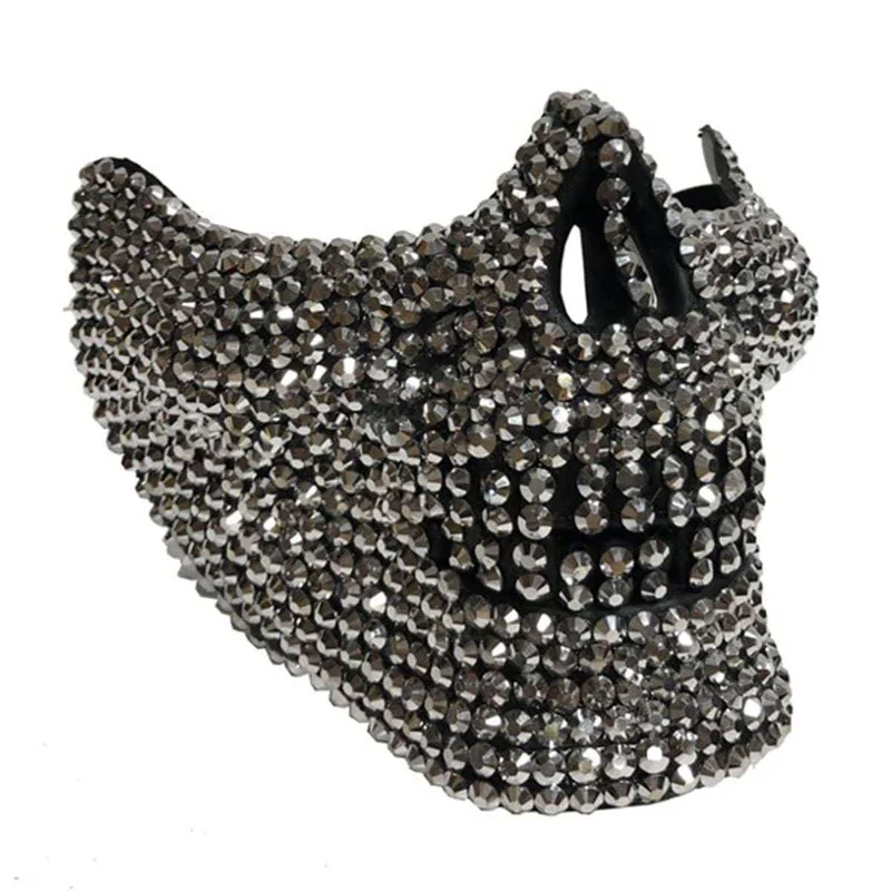 Silver Rhinestone Skeleton Half Mask