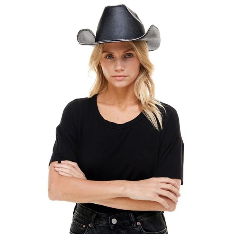 Black Light-Up Cowboy Hat for Adults
