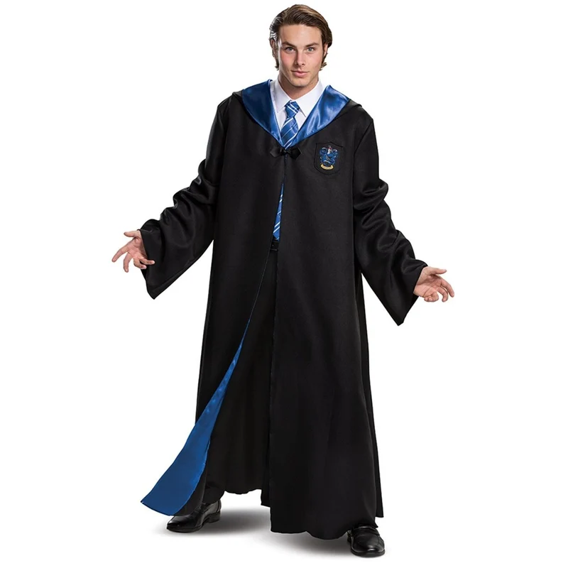 Harry Potter Ravenclaw Deluxe Robe Costume for Adults, Black and Blue Satin Robe