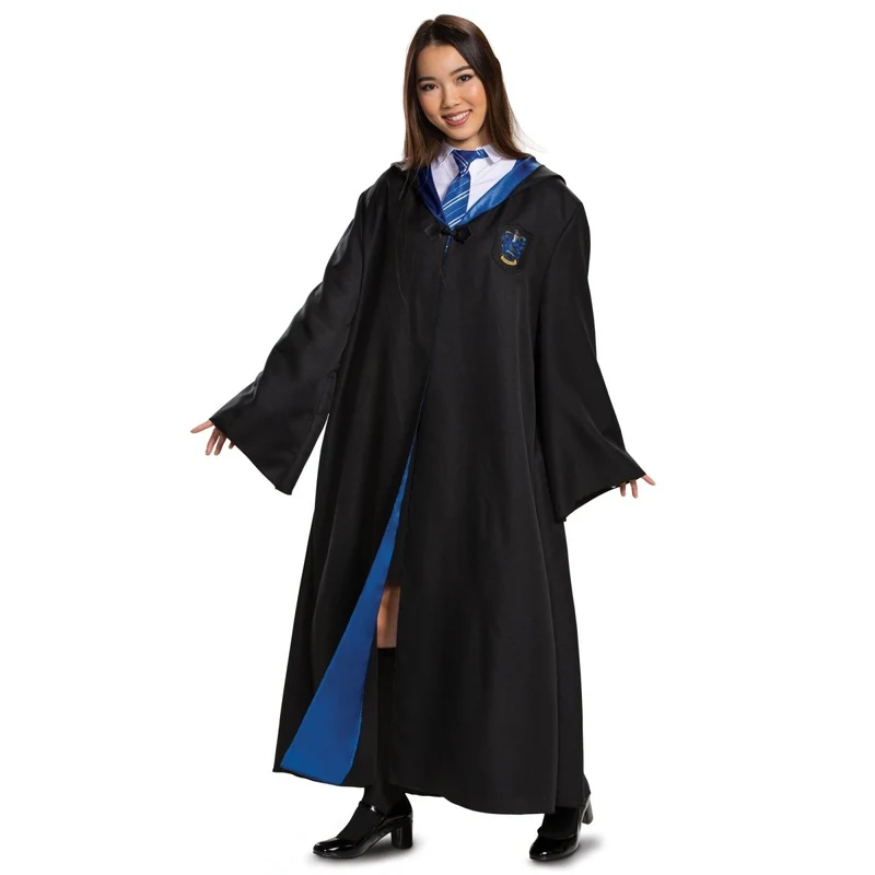 Harry Potter Ravenclaw Deluxe Robe Costume for Adults, Black and Blue Satin Robe