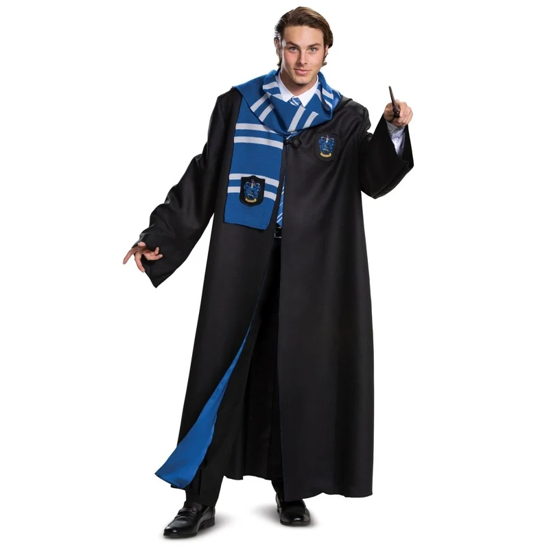 Harry Potter Ravenclaw Deluxe Robe Costume for Adults, Black and Blue Satin Robe