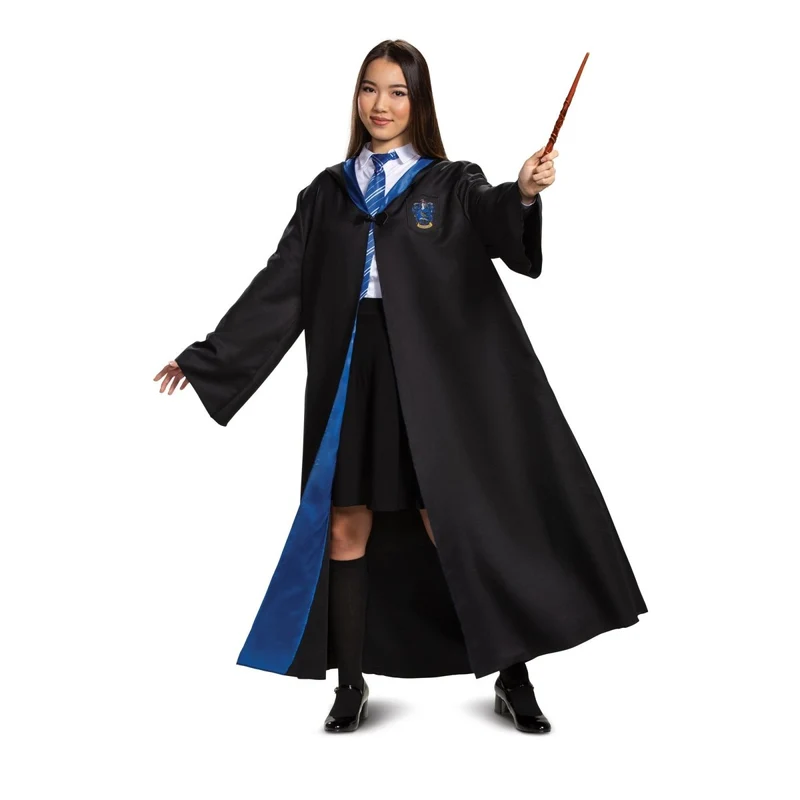 Harry Potter Ravenclaw Deluxe Robe Costume for Adults, Black and Blue Satin Robe