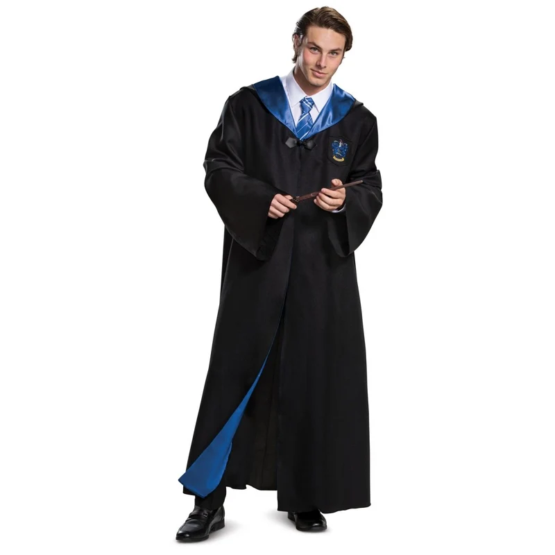 Harry Potter Ravenclaw Deluxe Robe Costume for Adults, Black and Blue Satin Robe