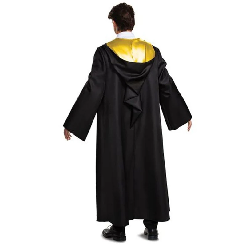 Harry Potter Hufflepuff Deluxe Robe for Adults, Black and Yellow Satin Robe