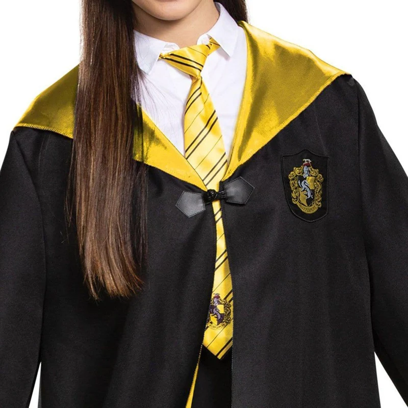 Harry Potter Hufflepuff Deluxe Robe for Adults, Black and Yellow Satin Robe