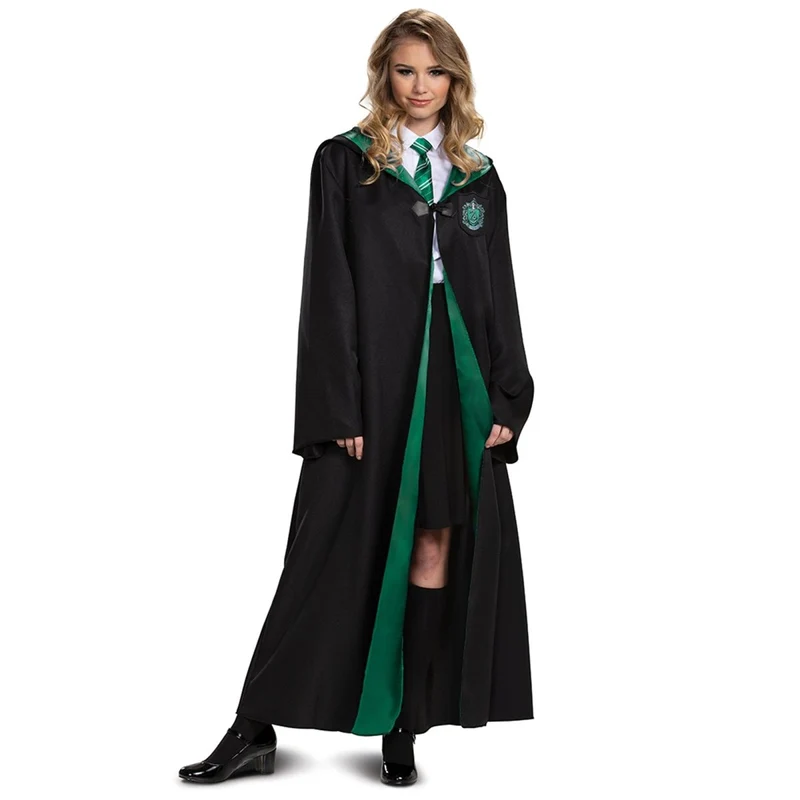 Harry Potter Slytherin Deluxe Robe for Adults, Black and Green Satin Robe