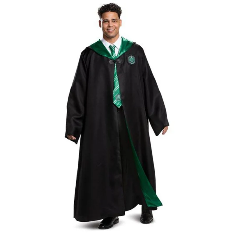 Harry Potter Slytherin Deluxe Robe for Adults, Black and Green Satin Robe