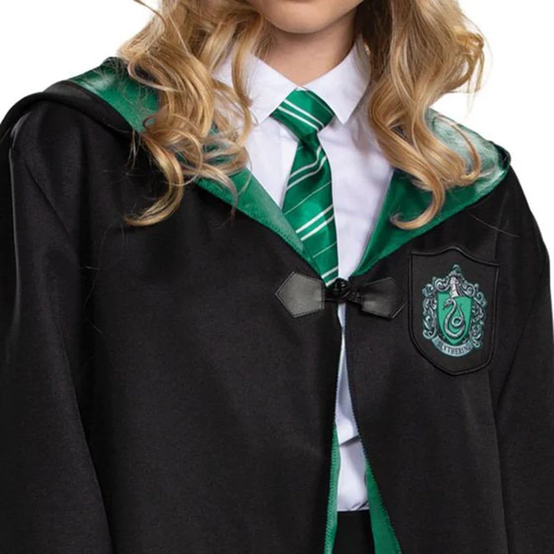 Harry Potter Slytherin Deluxe Robe for Adults, Black and Green Satin Robe