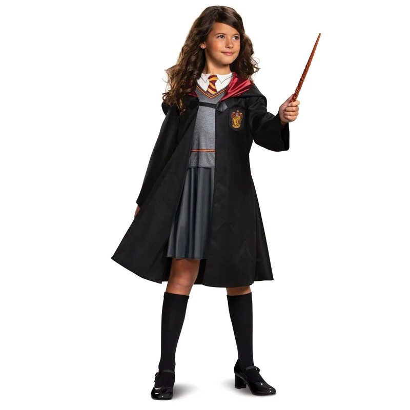 Harry Potter Hermione Granger Robe Costume for Kids, Black and Red Satin Robe