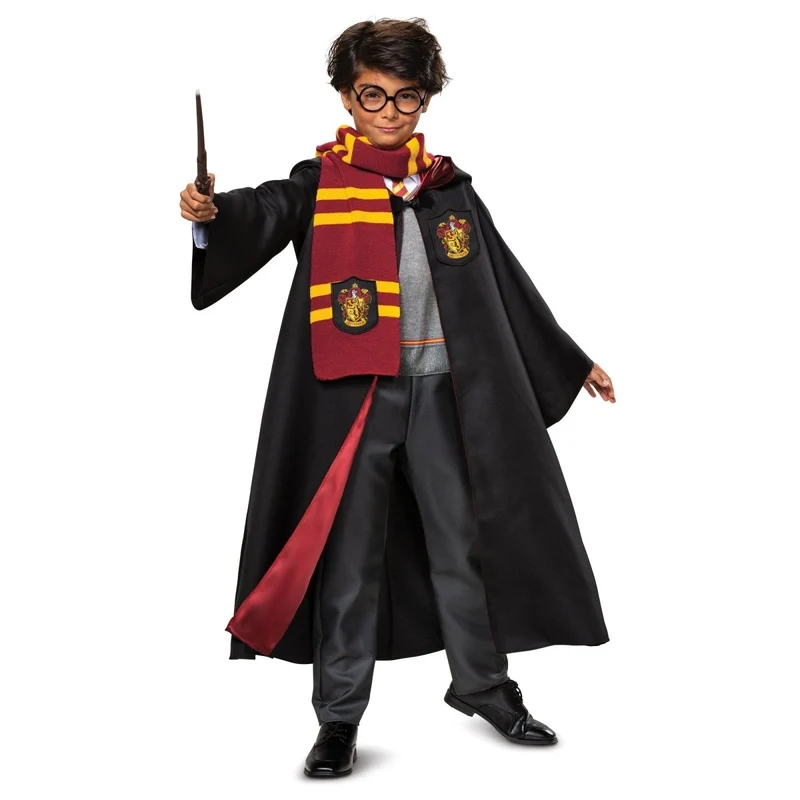 Harry Potter Gryffindor Deluxe Robe Costume for Kids, Black and Red Satin Robe with Jumpsuit
