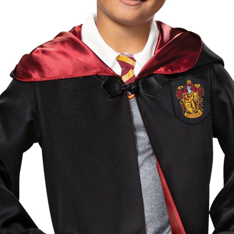 Harry Potter Gryffindor Deluxe Robe Costume for Kids, Black and Red Satin Robe with Jumpsuit