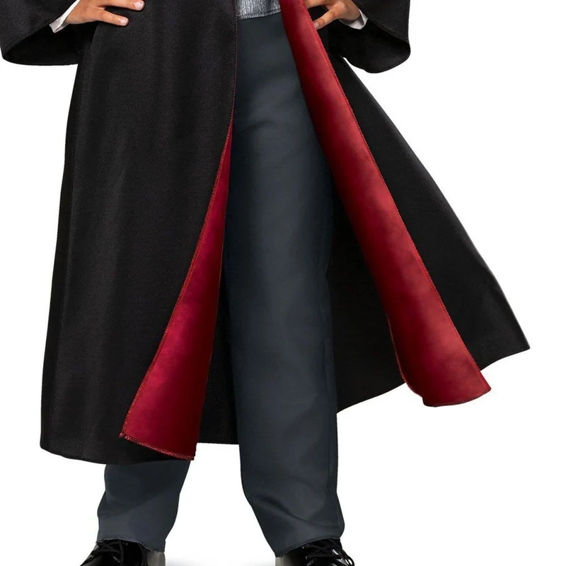 Harry Potter Gryffindor Deluxe Robe Costume for Kids, Black and Red Satin Robe with Jumpsuit