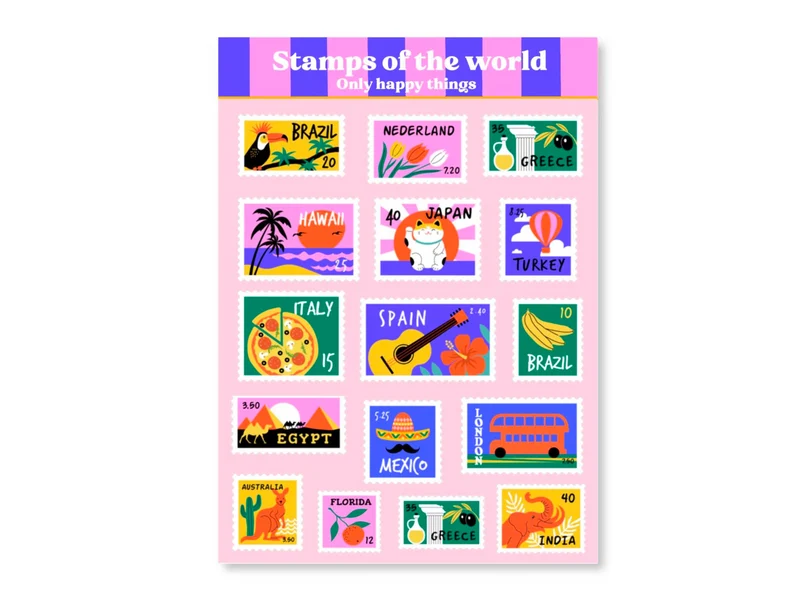 Planche de Stickers Stamps of the world - Only Happy Things
