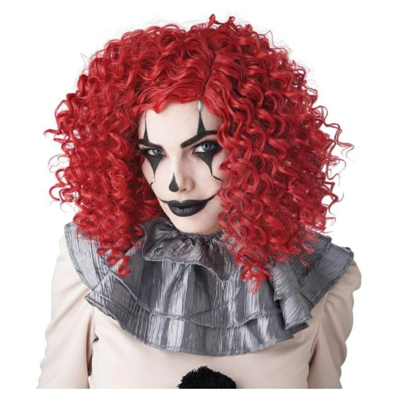 Red corkscrew clown curls wig for women