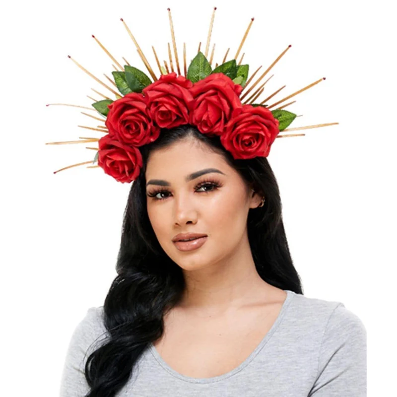 Red Headband with Roses & Stud for Adults
