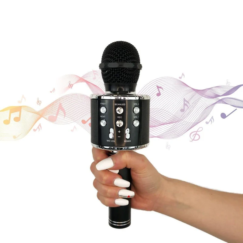 Black Wireless Karaoke Microphone with LED Lights