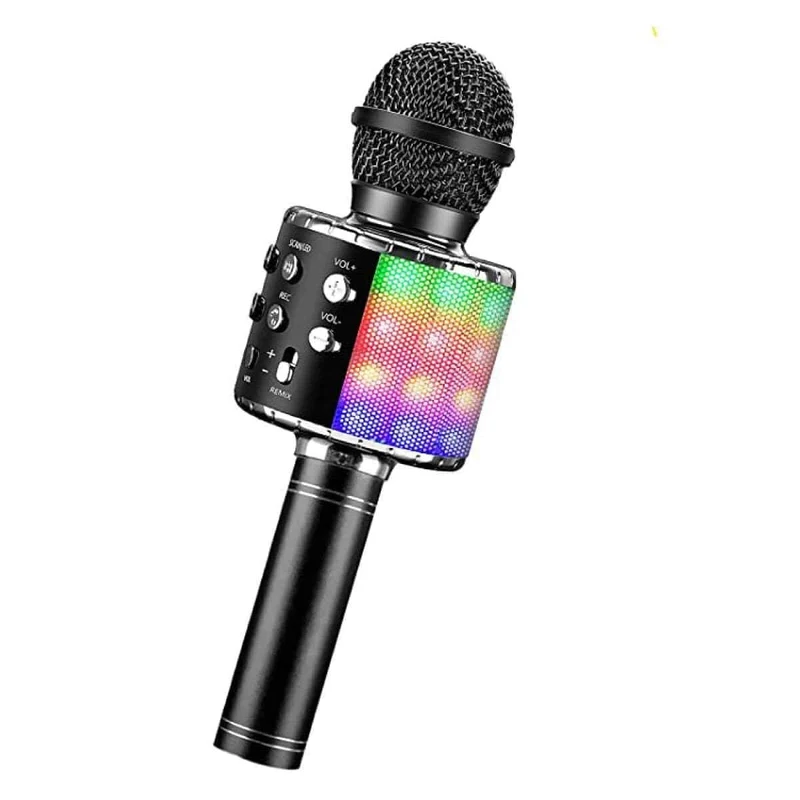 Black Wireless Karaoke Microphone with LED Lights