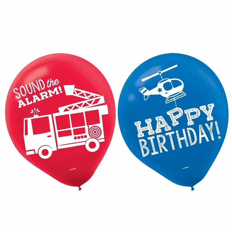 First Responders Birthday Party Latex Balloons, 6 Count