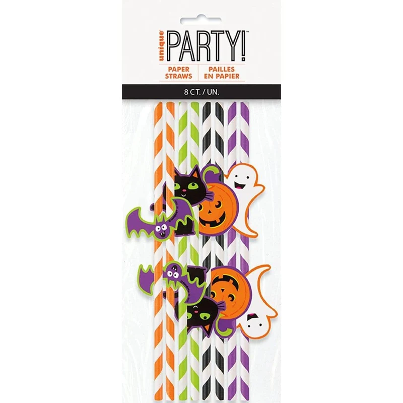 Cat & Pumpkin Paper Straws, 8 per Package