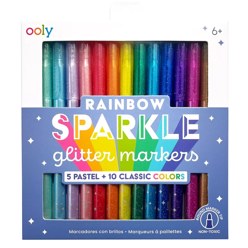 Rainbow Sparkle Glitter Markers - Set of 15