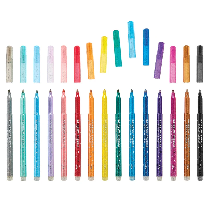 Rainbow Sparkle Glitter Markers - Set of 15