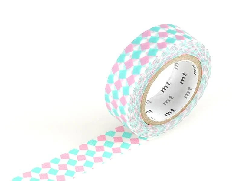 Masking tape motif - Carré rose et turquoise