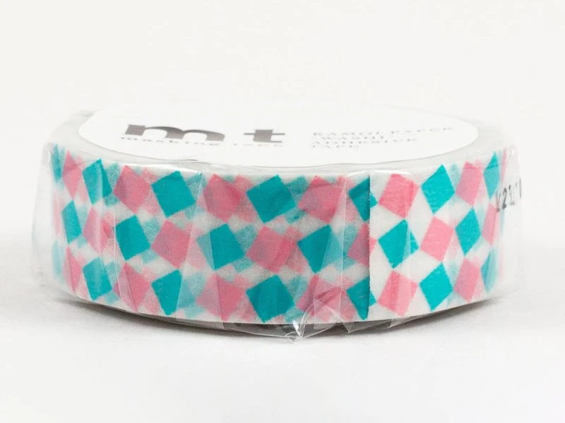 Masking tape motif - Carré rose et turquoise