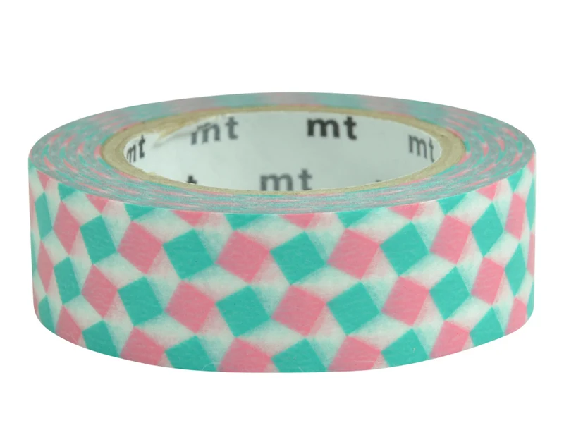 Masking tape motif - Carré rose et turquoise
