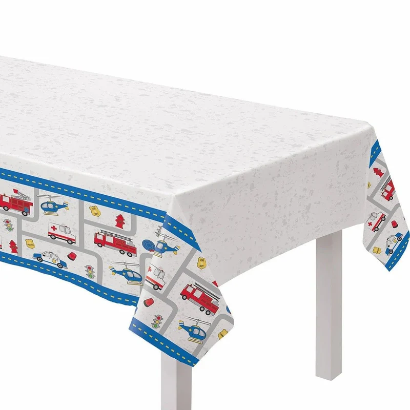First Responders Birthday Party Rectangular Plastic Tablecover, 54 x 96 Inches, 1 Count