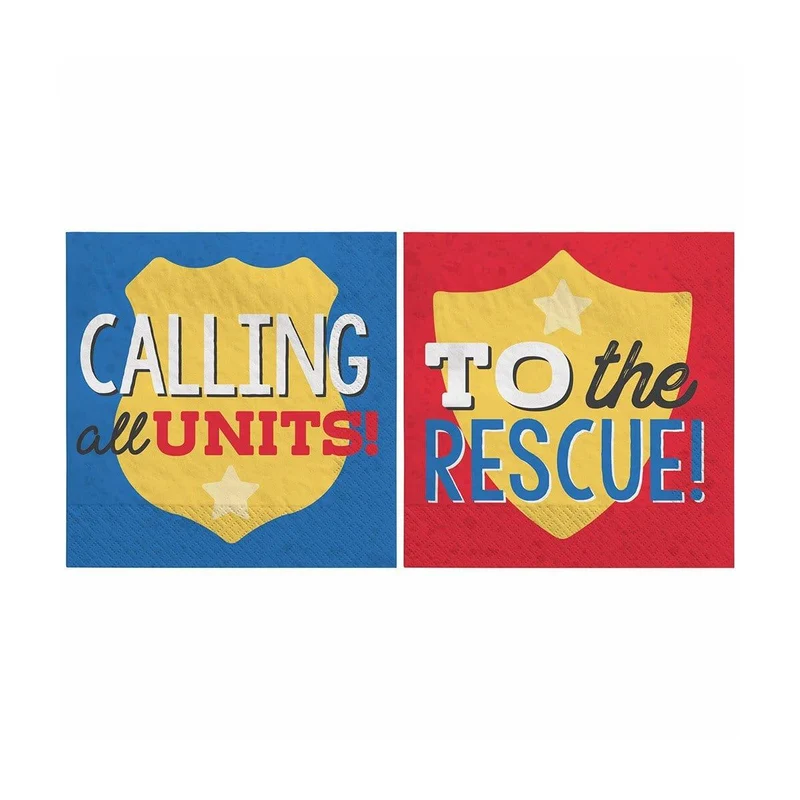 First Responders Birthday Party Small Beverage Napkins, 16 Count