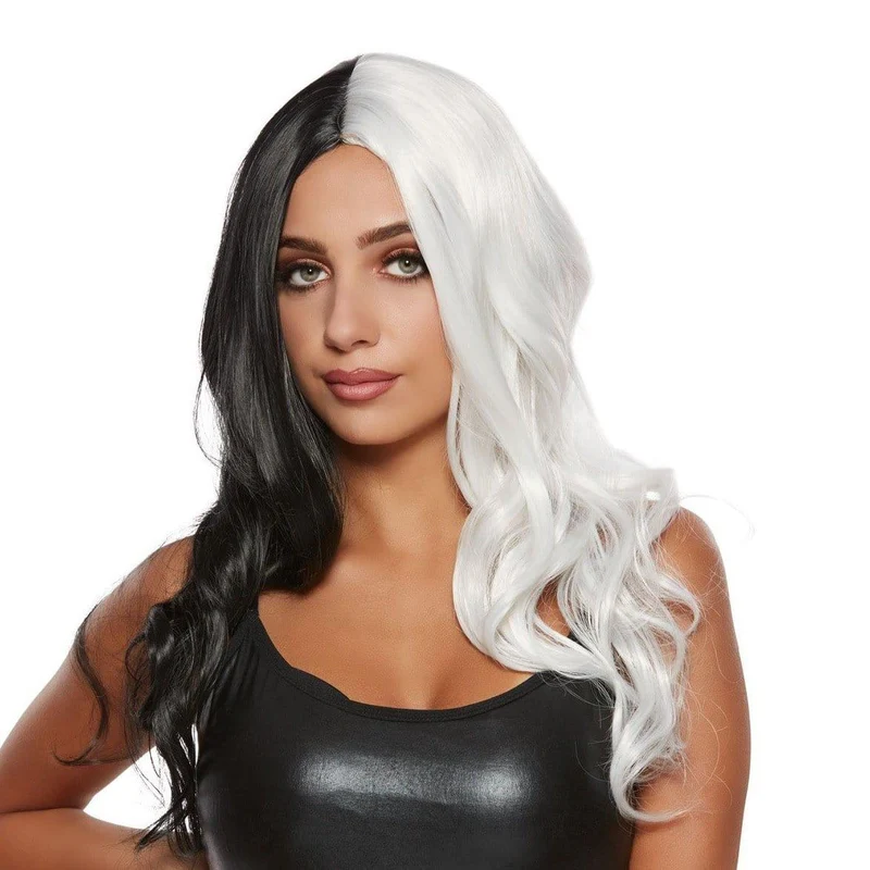 Black & White Cruella Long Wavy Wig for Women