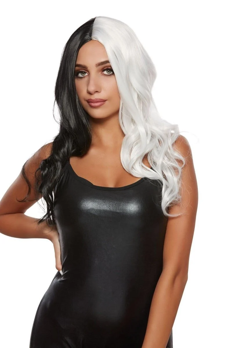 Black & White Cruella Long Wavy Wig for Women