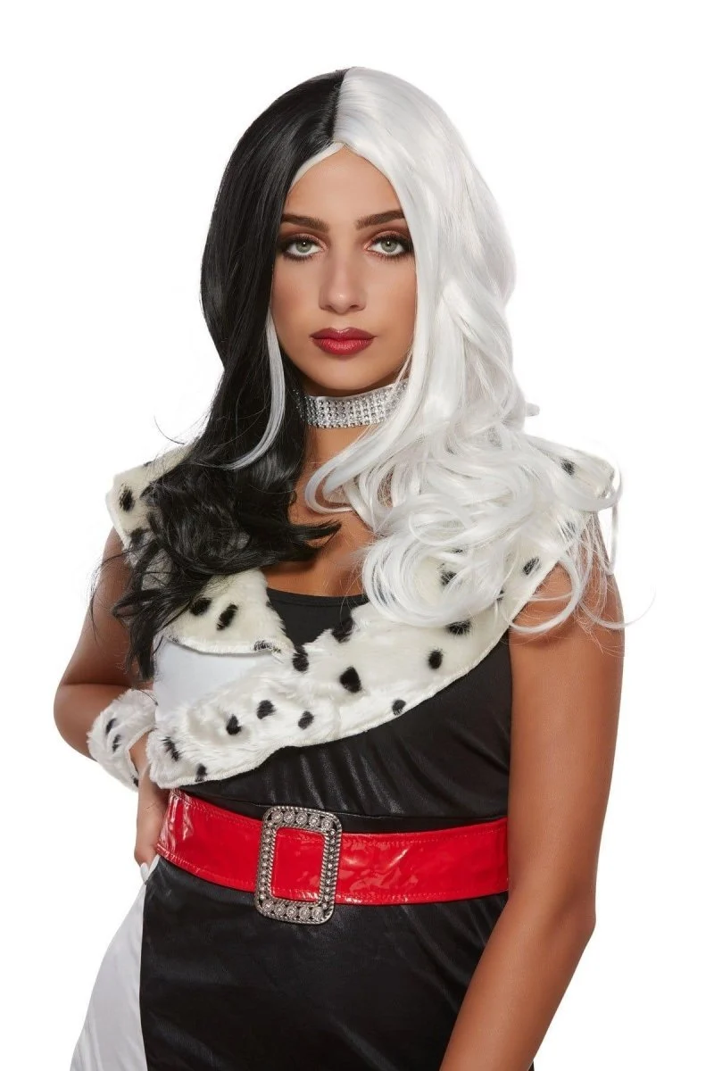 Black & White Cruella Long Wavy Wig for Women