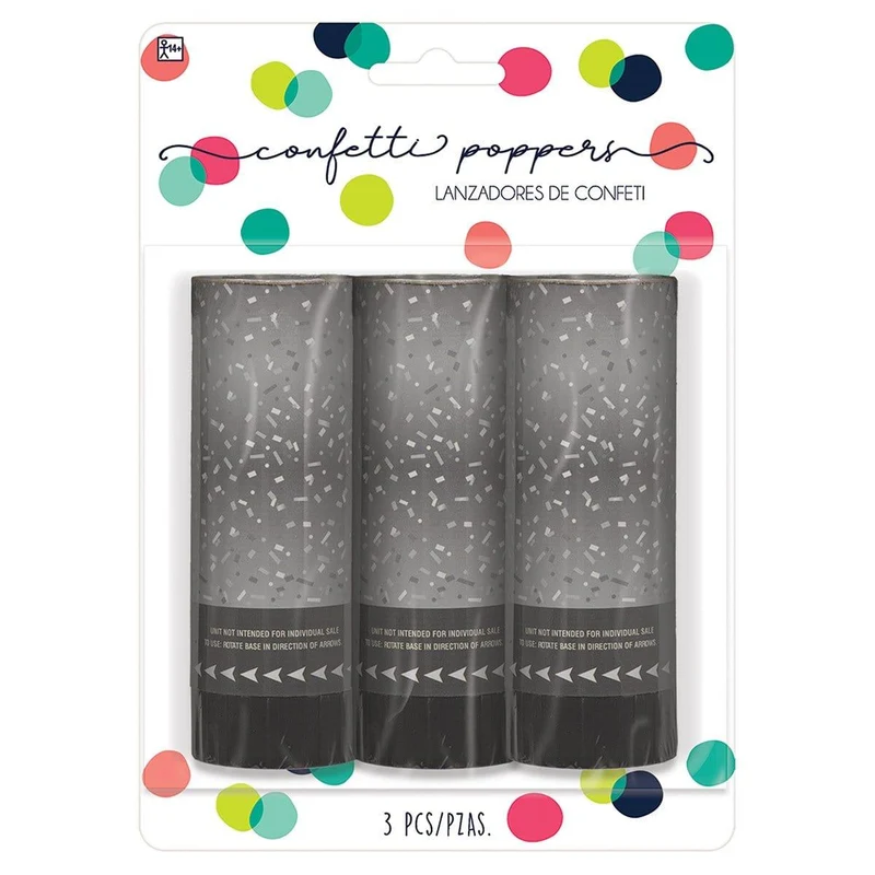 Silver Confetti Poppers, 3 Count