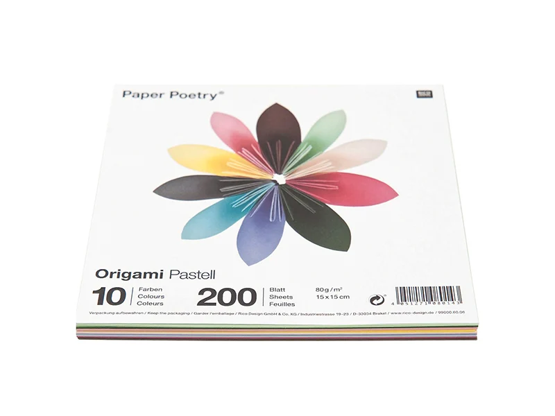 200 feuilles de papier Origami - 10 couleurs - 15 x 15
