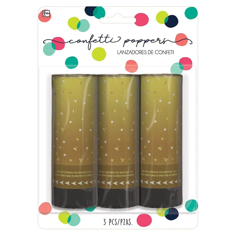 Gold Confetti Poppers, 3 Count