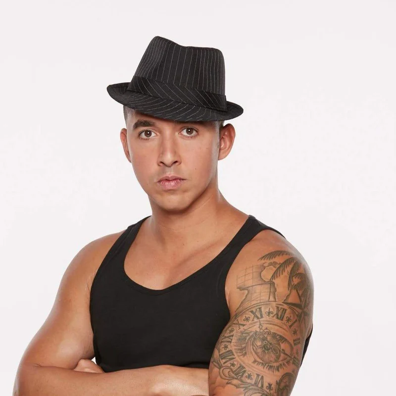 Black fedora hat with white stripes for adults